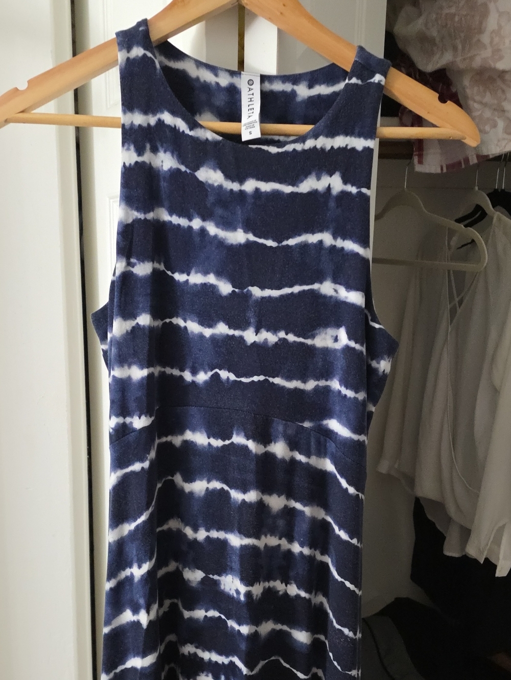 Athleta Navy and White Tie-Dye Tank Dress